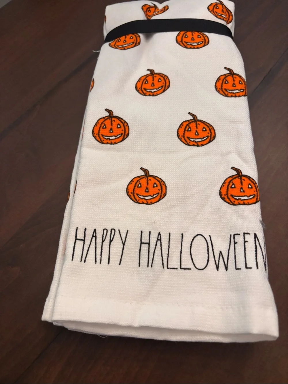 Rae Dunn Trick or Treat Pumpkin Kitchen Towel Set of 2 NWT